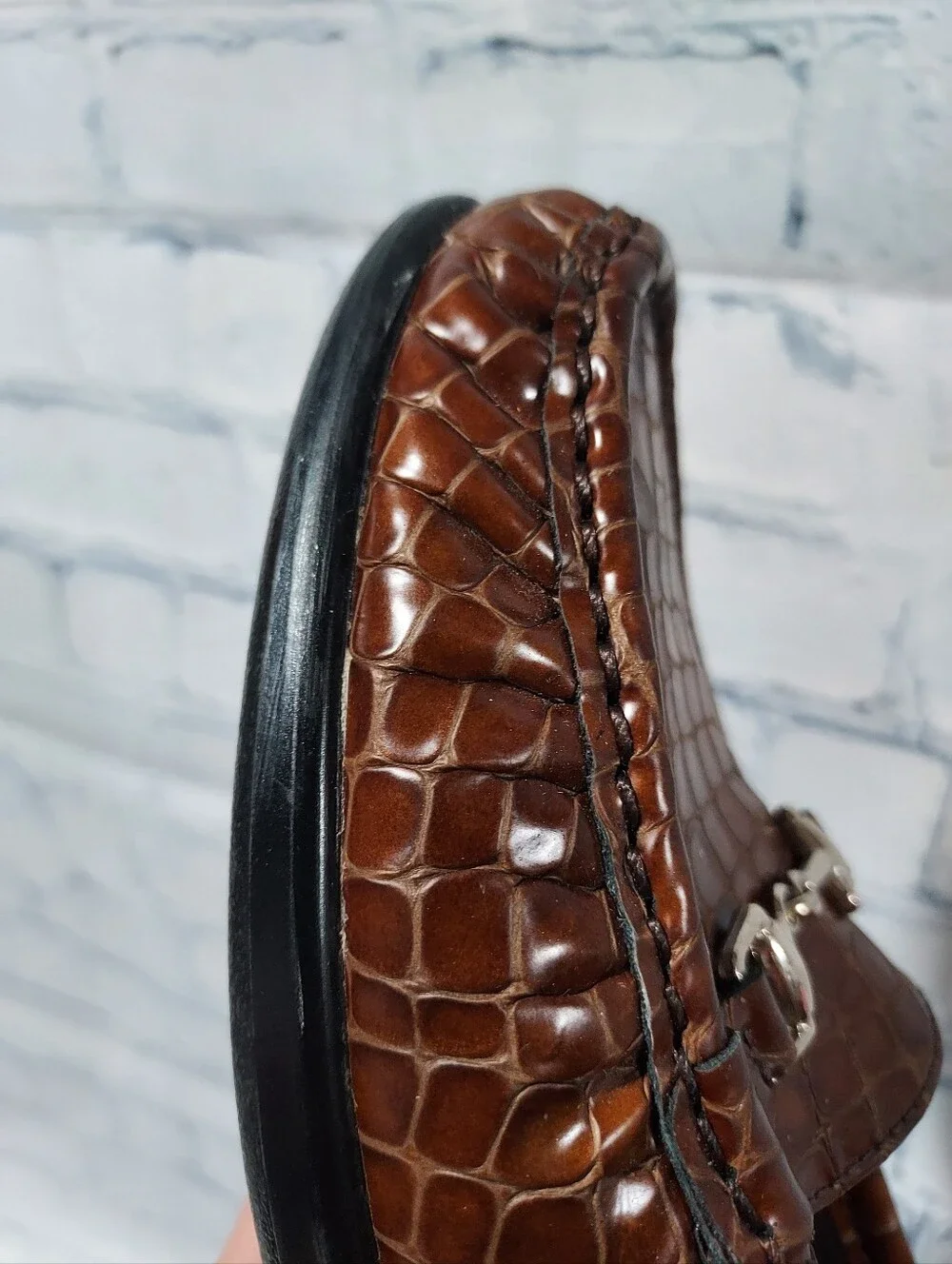 SAS Women's US 9.5 NARROW Metro Cognac Brown Horsebit Croc Embossed Leather